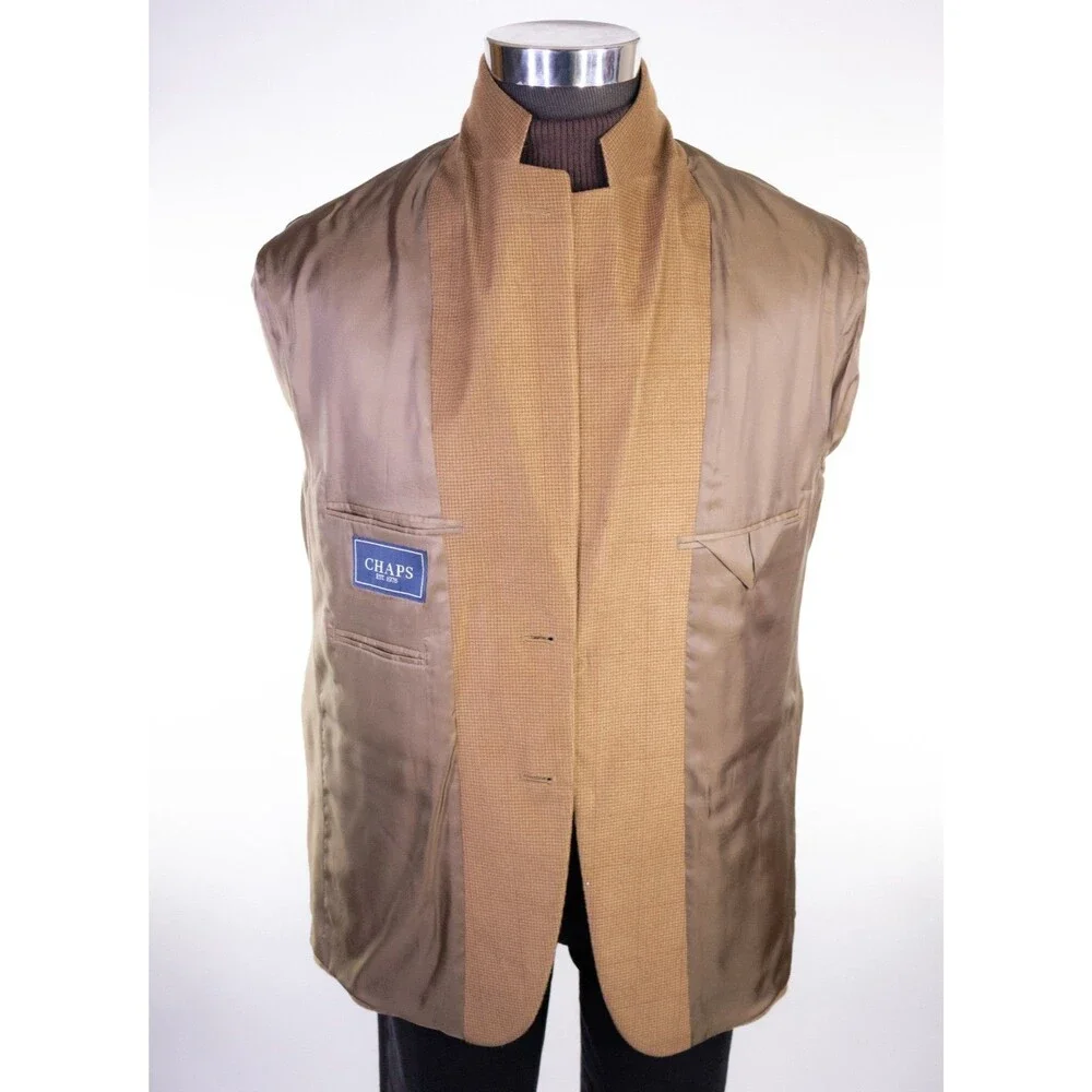 Chaps Blazer Sport Coat Sz 40S Camel Beige Tan Poly Blend Two Button Jacket
